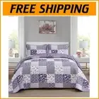 Soft Microfiber Quilt Set King Size - Floral Patchwork Reversible Design