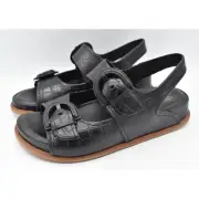 Sofft Womens Size 10 Adalia Croc Embossed Black Suede Leather Shoes Sandals