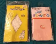 2 Pairs Vtg KMART INFANT TIGHTS White Ruffled 6-18 Mos &Pink Cotton Blend 0-9Mos