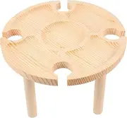 MERRYHAPY 1Pc Portable Round Wood Snack Table Compact Outdoor Wine Glasses Serving Desk for Beach Home Use for Picnics Gatherings Wine Lovers