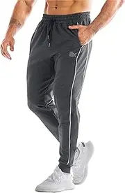 [ZENWILL] Men's Joggers Track Pants, Side Stripe Tapered Gym Running Workout Sweatpants Casual Sports Tracksuit with Zip Pockets