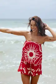 [PUP51] Herbie Strapless Playsuit - Sunburst XS Red