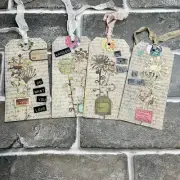 Floral Tags Lot Of 4 Handcrafted Junk Journal Ephemera - Gift Tags