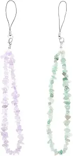 POPETPOP Phone Charm Strap Crystal Beaded Phone Long Lanyard Purple Green Stone Beads Hanging Short Hand Wrist Straps Bracelet Keychain for Women Girls 2pcs