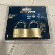 Master Lock, 1940TTG, Tru-Guard, 2 Pack, 1-9/16" 40mm, Solid Body Brass Padlock