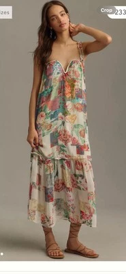 NWT Anthropologie size XS Chiffon shift midi dress in floral print lined sheer
