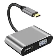 USB C to DVI VGA Adapter, 4K Type-C to HD Multimedia Interface, Portable 4-in-1 Multiport HDTV Port Hub for Home Theaters, Portable Display, Video Output