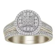 0.33 Cttw Princess Diamond Round Cluster Wedding Ring Band Set 10k White Gold