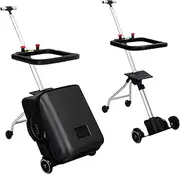 [rcqeuiol] Children's Ride-On Suitcase, Ride on Suitcase for Kids, Kids Luggage Set, Fashion Travel Student Trolley Boarding Toy Box, 2-in-1 Case & Baby Stroller,Black, Black, Carry-On 20-Inch, Portable