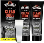 Man Arden Natural Clean Dude Hair Removal Cream For Men, All Skin Types, Triple Response Formula, 100g x Pack of 2