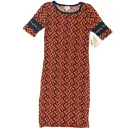 NWT LuLaRoe Julia Simply Comfortable Red Geometric Knit T-shirt Dress Sz XS