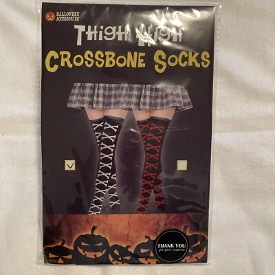 thigh high crossbones stockings black and white