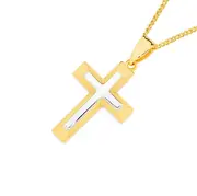 9ct Gold Two Tone Bevelled Edge Cross Pendant