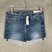American Eagle Size 2 Midi Next Level Stretch Low Rise Blue Denim Shorts