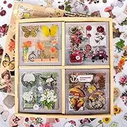 510PCS Plants Floral Scrapbook Stickers Kit Vintage Flowers Butterfly Mushroom Fall Maple Leaves Transparent Waterproof Stickers Set for Scrapbooking Supplies Aesthetic Junk JournalCraft