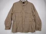 Tahari Utility Military Jacket Size Large Tan Linen Blend Zip Light Jacket NWT