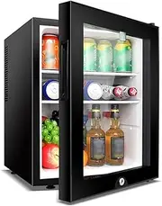 40L Table Top Mini Fridge Drinks & Beer Refrigerator Lockable Freestanding Under Counter Larder with Cooling and Heat Function LED Light + Lock and Key for Hotels, Bedrooms Low Energy A+ (Color : Gla