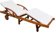 vidaXL Solid Acacia Wood Sun Lounger with Cream Cushion - Outdoor Daybed with Adjustable Backrest and Footrest - Portable Garden Patio Lounger with Pull-Out Table.