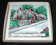 Vintage Screencraft Cape Cod Cottage Hand Painted Tile Trivet 6” X 6” Cork Back