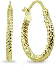 [Hoops 4 Less] 14K Gold 2x12mm Polished Twist Design Lightweight Click-Top Hoop Earrings