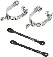 MORECP Western Cowboy Spurs Paired with 6 Holes Spurs Belt, Stainless Steel Western Horse Spurs with Rotatable Gear Leather Spur Straps Retro Fine Workmanship Men Women Horse Boot Spurs for Equestrian
