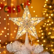 Christmas Star Tree Topper, Plug in Sliver Glittered 3D Star Tree Topper, Metal