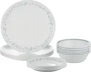 [CORELLE] 18-Piece Vitrelle Glass Country Cottage Chip and Break Resistant Dinner Set, Service for 6, Green/Blue