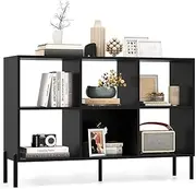 [Giantex] 6-Cube Storage Bookcase, 3-Tier Wooden Open Bookshelf with 5 Metal Legs, Freestanding Display Cabinet Rack with Adjustable Shelves for Bedroom, Living Room, Home Office, Black