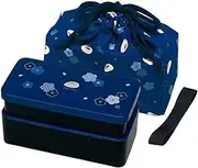 Japanese Traditional Rabbit Blossom Bento Box Set - Square 2 Tier Bento Box, Rice Ball Press, Bento Bag (Blue)