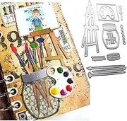 Art Party Dies for Card Making Easel Palette Jar Paints Paintbrushes Metal Cutting Dies for DIY Scrapbooking Paper Crafting Handmade Crafts Scrapbooking Supplies Embossing Stencil Die Cuts Template