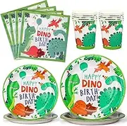 Dinosaur Party Supplies Set - Themed Tableware With Plates, Napkins, Cups for Birthday Decoration (Serves 20)