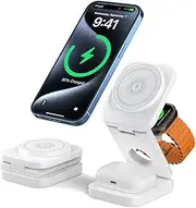 3 in 1 Wireless Charger,Magnetic Foldable Fast Wireless Charger Station Compatible with iPhone 15/14/13/12/Pro/Plus/Pro Max,5W for Apple Watch 9/8/7/6/5/4/3/2/SE/Ultra 2, AirPods 3/2/Pro (White)