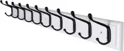 Coat Rack Wall Mounted: 10-Hooks, 16" Hole to Hole, 38-1/4" Long, Wood Coat Hook