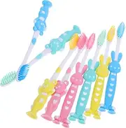 EXAOMBLE Boys Girls Toothbrush Set 32pcs Soft Bristle Boys and Girls Toothbrushes Mini Size Gentle for Infants Suction Cup Stand