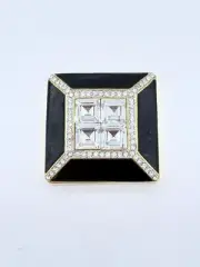 Saint John by Marie Gray Solid Perfume Black Enamel & Rhinestone Powder Compact