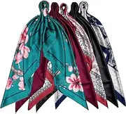 [Syhood] 5 Pieces Head Scarf 35 Inch Satin Large Square Hair Scarves Silk Like Neck Scarf Head Wraps Headscarf for Women