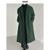 在飛比找ETMall東森購物網優惠-DAZO綠色過膝冬季西裝領毛呢大衣