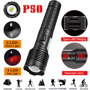 800 Lumens XHP50 Flashlight Bright USB Rechargeable Telescopic Zoom Torch