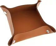 LT Easiyl Portable Leather Tray Foldable Valet Organizer Men Women Leather Key Tray Catchall Tray Storage Coin Tray for Key Jewelry Phone, Brown
