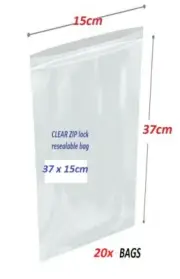 Clear Re-sealable plastic bag 37cm x 15cm SLIM - 20x bags