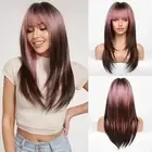 Pink Ombre to Brown Wigs for Women Straight Synthetic Layered Wig with Bang