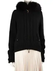 Black Wool Fur Trim Knit Jacket