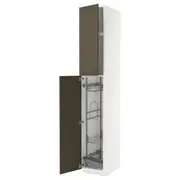 METOD high cabinet with cleaning interior, white/Havstorp brown-beige, 40x60x240 cm