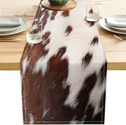 Linen Cow Print Table Runner Decorations for Home Kitchen Dining Room 13x71 inch