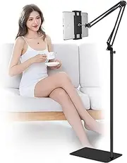 Tablet Floor Stand with Upgraded Weighted Base, Overhead Bed Phone Mount Height Adjustable Arm Stretchable Stand Holder Compatible with iPhone iPad Pro Air Mini, Samsung Tab, Kindle, Switch, E-Readers