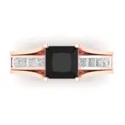 3.4ct Princess Cut Natural Onyx Promise Bridal Band set Sliding 14k Rose Gold