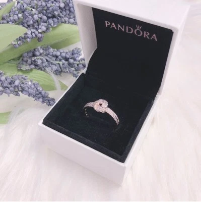 NEW Authentic PANDORA Rose™ Gold 925 Ale Sparkling Love Knot Ring 180997CZ