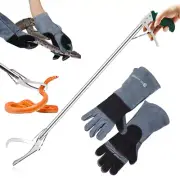 47” Snake Tongs Grabber / Anti Bite Gloves Reptile Animal Handling Stick Catcher