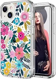 ICEDIO for iPhone 13 Mini Case with Screen Protector,Slim Fit Crystal Clear Cover with Fashionable Designs for Girls Women,Protective Phone Case 5.4" Cute Colorful Blooming Floral
