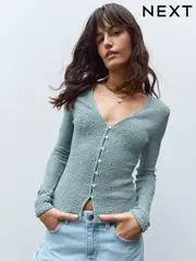 Blue Textured Long Sleeve Button Through Cardigan (AU9896) | $60